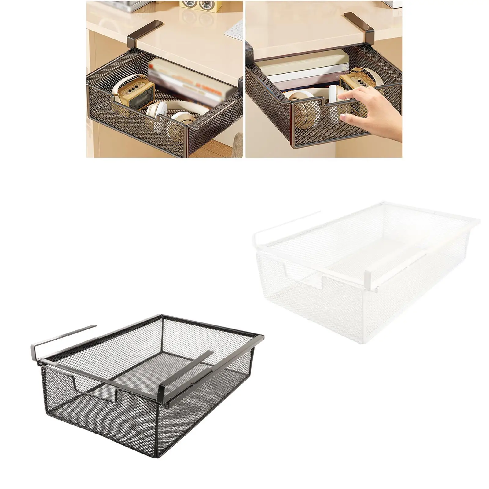 

under Desk Drawer Desktop Organizer Storage Rack Mesh Basket Container Pullout Desk Hanging Drawer for Pantry Home Office