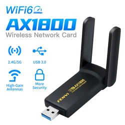 듀얼 밴드 2.4G 및 5G 무선 네트워크 카드, 노트북 데스크탑용 USB 3.0 와이파이 어댑터, 와이파이 6 USB 동글 수신기, AX1800 MT7921