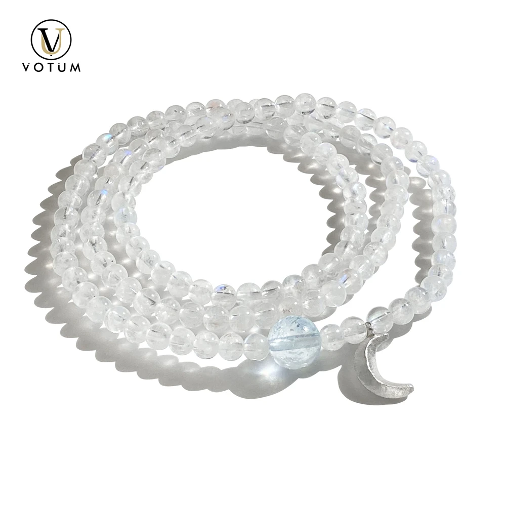 

Votum натуральный лунный камень аквамариновые бусины браслет для женщин стерлингового серебра в форме луны Шарм мужчина индивидуальный подарок ювелирные изделия из бисера