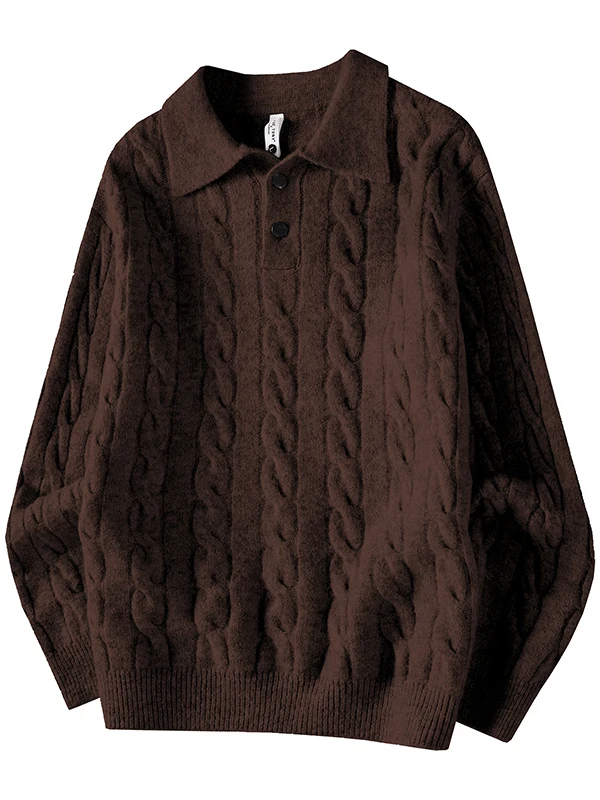 

Мужской вязаный свитер с V-образным вырезом, утепленный, свободного кроя, с узором косы, осенне-зимний, для ношения под одеждой, высококачественный полиэстер