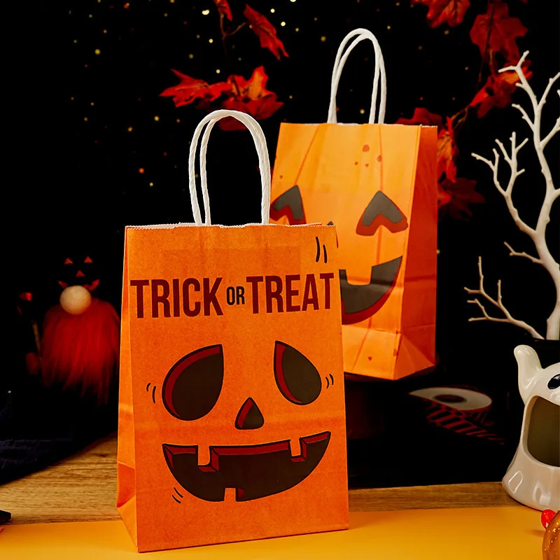 Horror Halloween,Ghost,Pumpkin,Vampire,Zombie,Magma,Trick or Treat,Candy,Biscuit,Kraft Paper Reusable Gift Bags,12/30pcs