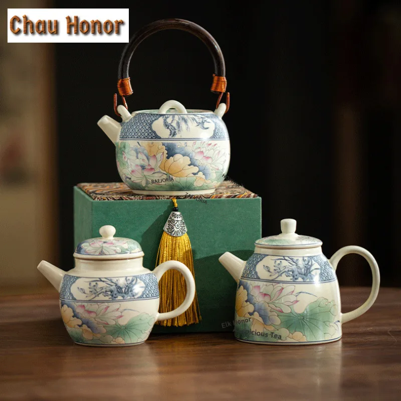 Aesthetic Lotus Pond Moonlight Teapot Japanese Tea Infuser Pot Tea Soaking Kettle with Strainer Tea Items Supplies Ornaments