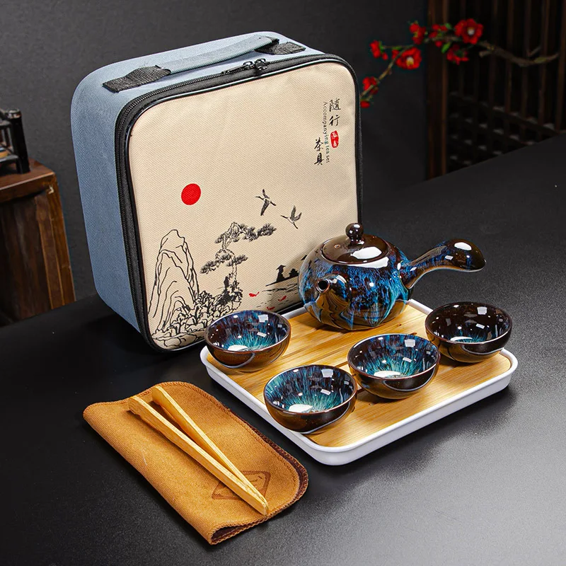 Chinese high quality ceramic Jun kiln Kung Fu tea set portable tea set