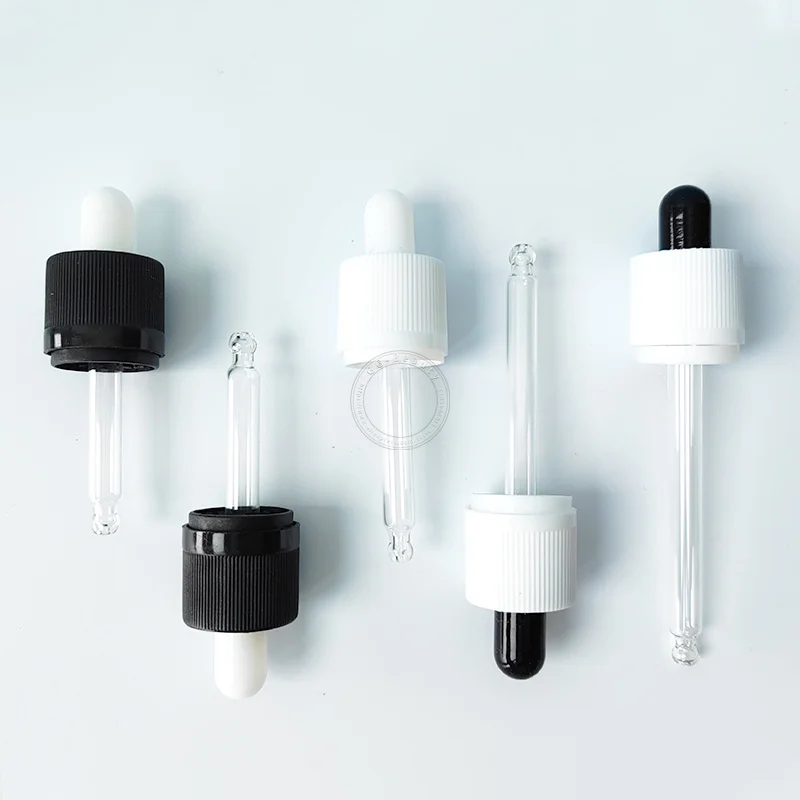 20 szt. 18mm Czarne/Białe Plastikowe Nakrętki z Zabezpieczeniem przed Dziećmi/Bezpieczne przed Manipulacją/Zaciskane na Śrubkę z Pipetą Szklaną, Białe/Czarne Nakładki z Głowicą Klejową