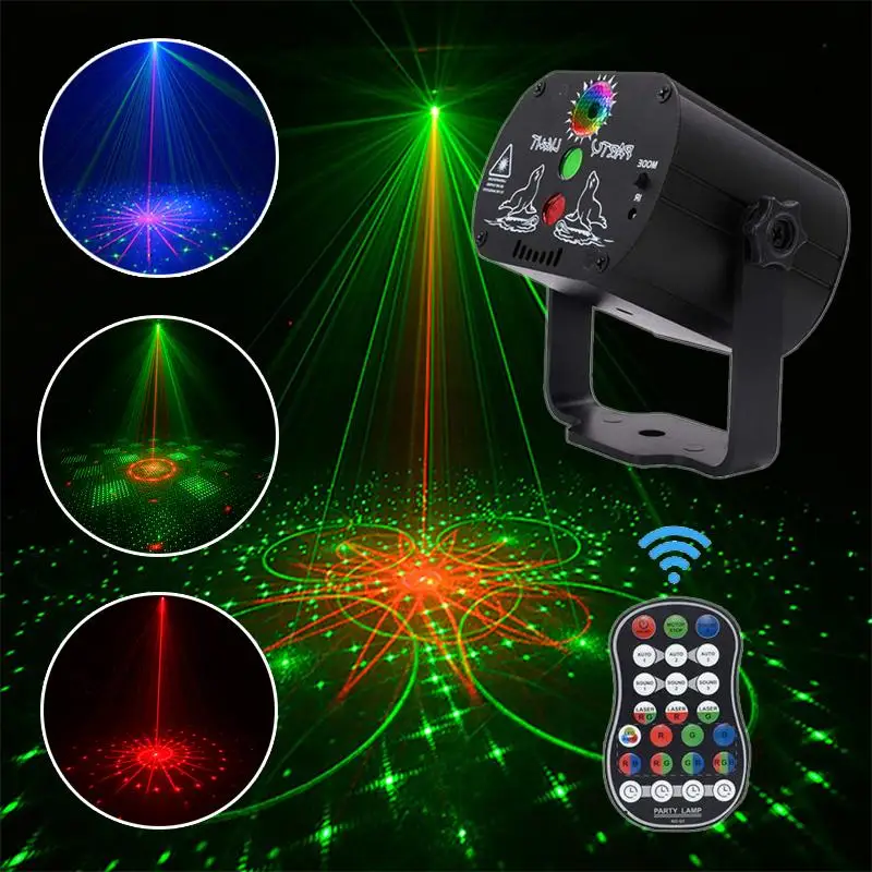 Lámpara LED RGB de proyección láser para discoteca, iluminación con recarga por USB, con 60 patrones de luz, para espectáculo y fiesta en casa