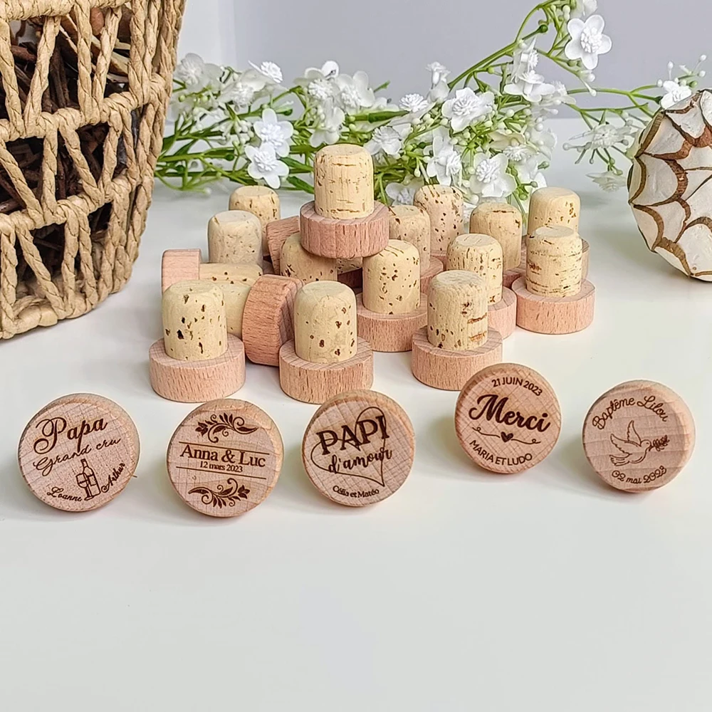 

Personalized Wood Wine Cork Stoppers Custom Wedding Party Thank You Favors for Guest Engraved Wooden Bottle Cork Stopper