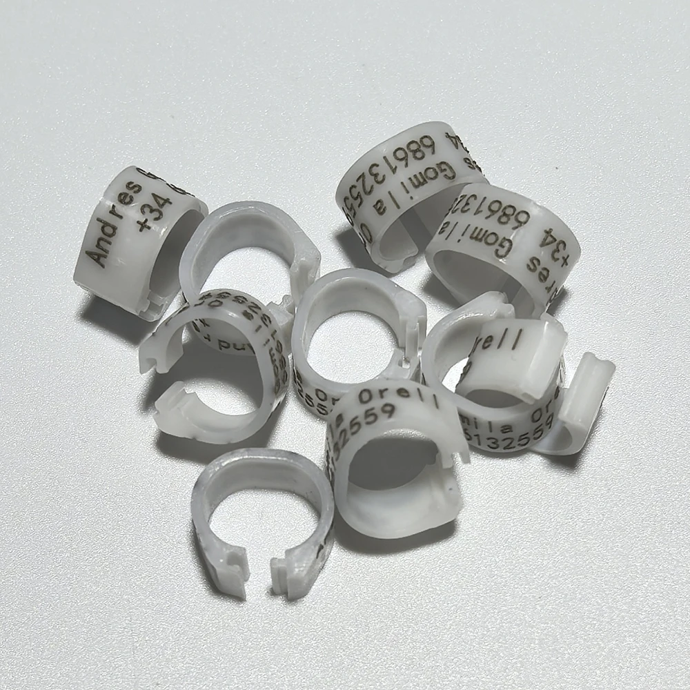 Anneaux de Pigeon de qualité professionnelle 8MM, 100 pièces, bandes de jambes gravées au Laser personnalisées pour Pigeons et pommes de course, anneaux de pied