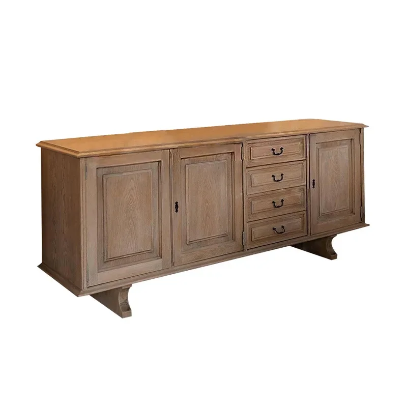 French retro solid wood locker, ash wood old TV cabinet, dining side cabinet