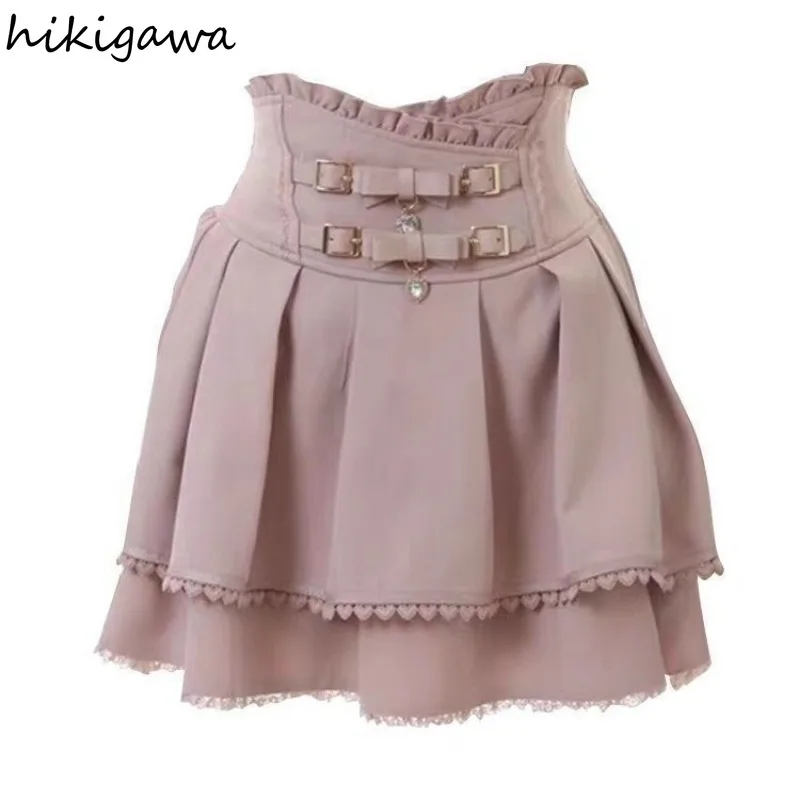 Y2k Skirts for Women High Waist A-line Jupe Fashion Japanese Summer Cute Saia 2024 Faldas Mujer De Moda Bow Sweet Mini Skirt