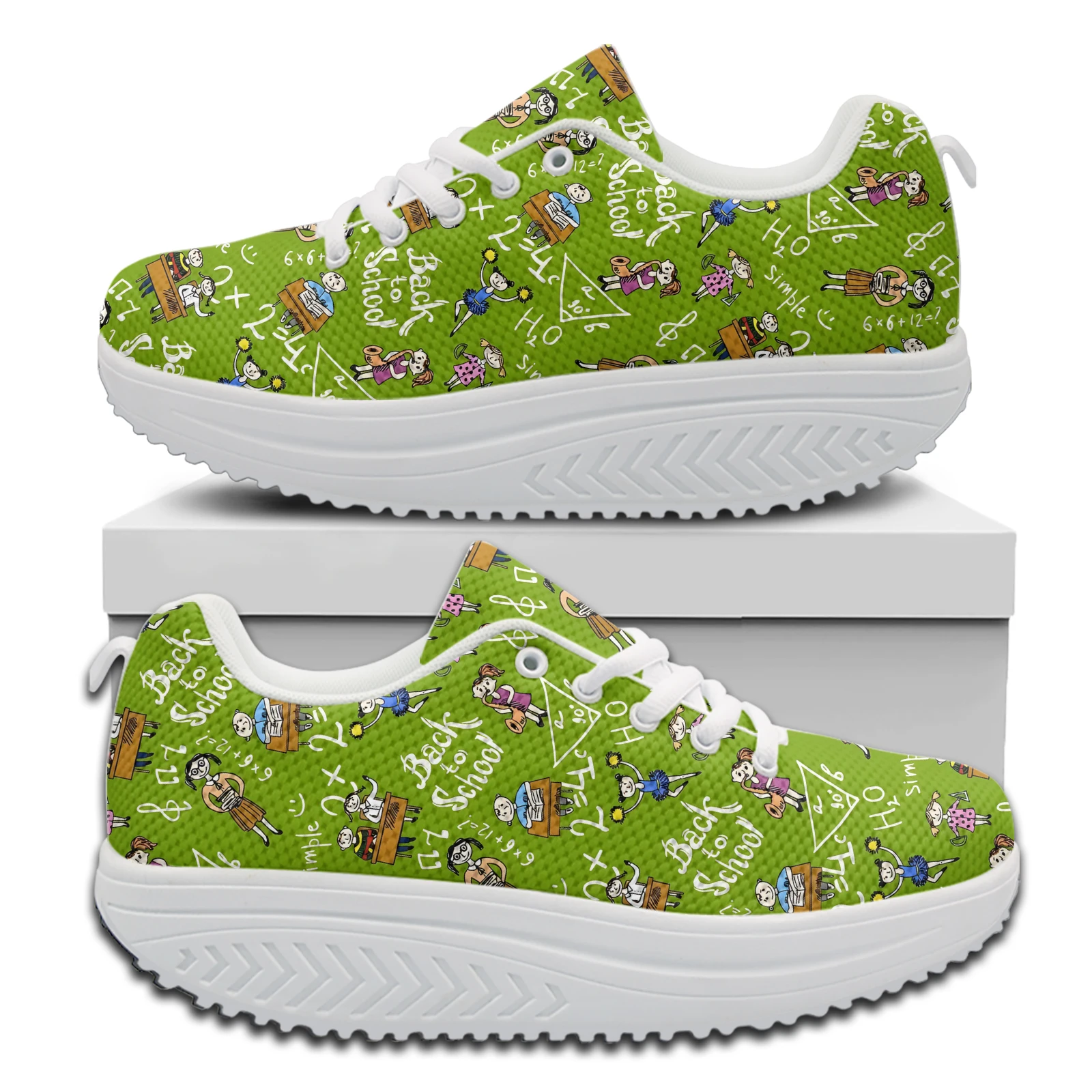 

INSTANTARTS Mathematical Formula Platform Shoes Green For Women Teacher's Day Gift Sneakers Comfortable Height Increasing Shoes