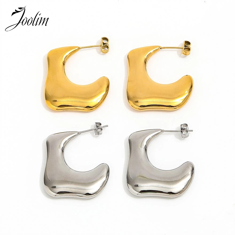

Joolim Jewelry High Quality PVD Wholesale Tarnish Free Fashion Simple Geometric L-shaped Hoop Stainless Steel Earring for Women