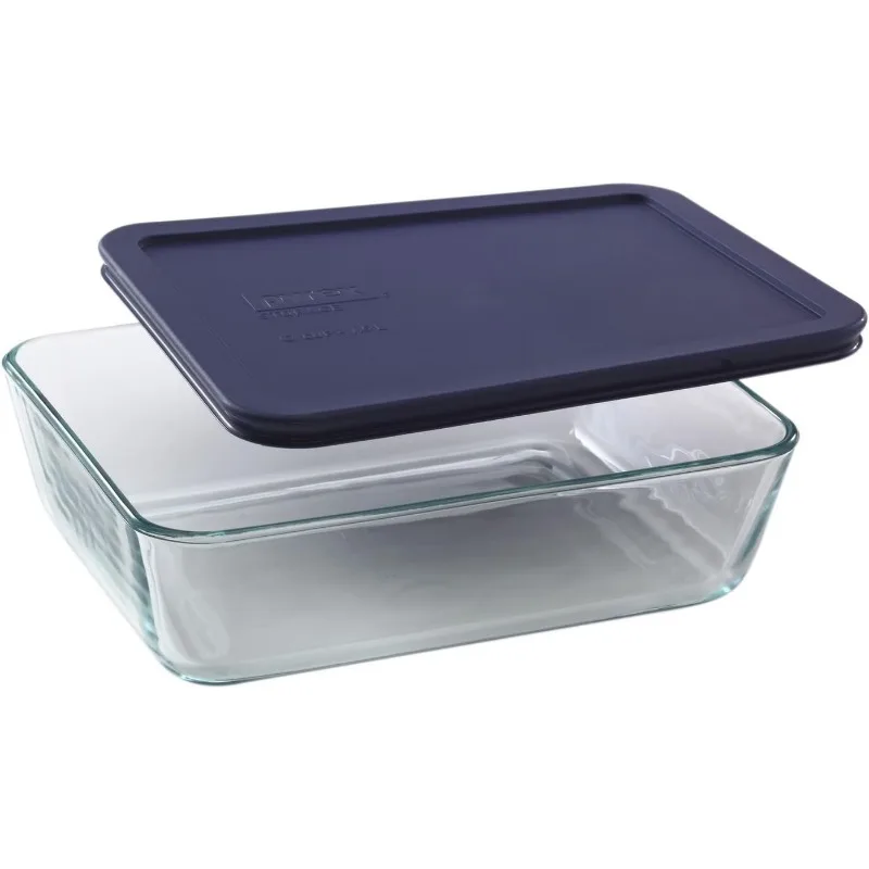 6-cup 7211 Rectangle Glass Food Storage Containers with Blue Plastic Lids - 4 Pack Made in the USA