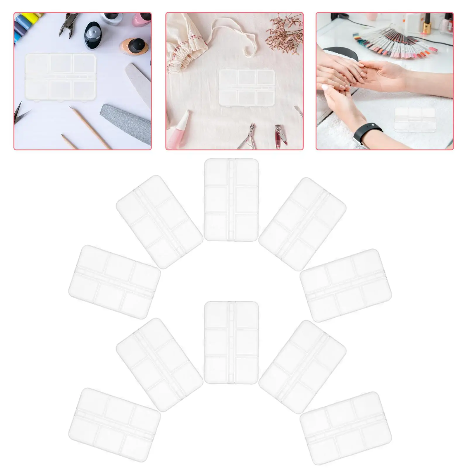 

10 Pcs Storage Nail Box Organizer Box 6 Grids Organizer for Rhinestones Beads Jewelry Craft Supplies Container Portable