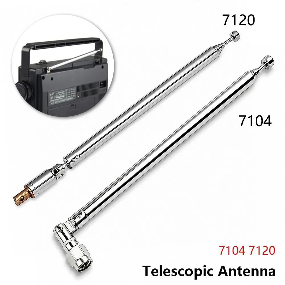 1Pcs Durable 7104 7120 Telescopic Antenna 7 Sections Rotatable Antenna Rod Silver Metal SMA Antenna for Radio TV Replacement