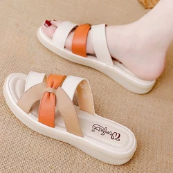 Slides Leather Low Heel Women's Slippers And Ladies Sandals Roman Flip Flops Shoes Eva 2025 Trend Korea Style Top Designs Luxury