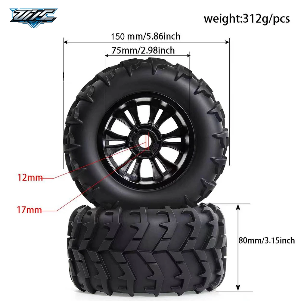 2/4PCS 150mm 1/8 RC Monster Truck Tires 17mm Hex Wheels Built-in Foam Insert for ZD HSP 94996 94762 HPI Redcat Kyosho DHK