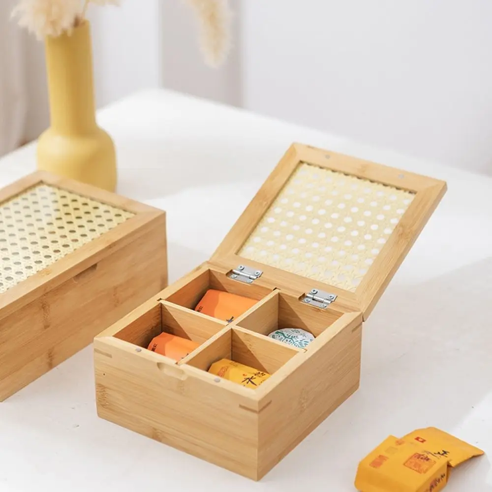 

Retro Style 4/6 Grids Wooden Tea Box Large Capacity Square Tea Bags Container with Lid Sugar Packet Container Kitchen