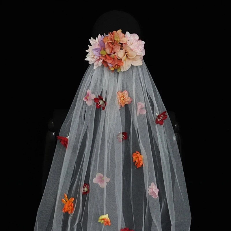 French Realistic Flower Tulles Carnivals Wedding Veil for Bride Styling