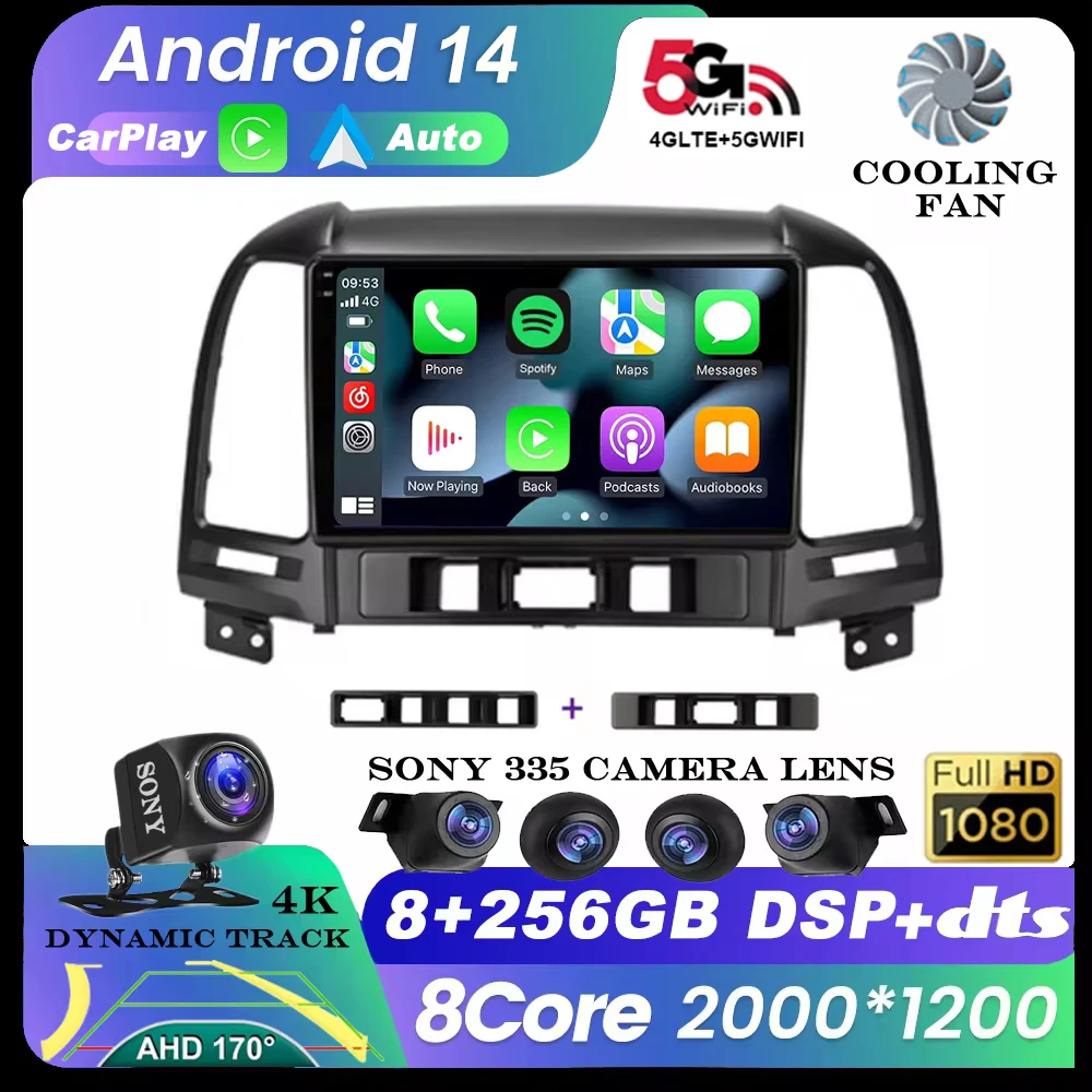 

Android 14 Auto Radio For Hyundai Santa Fe 2 2006-2012 Carplay 4G Car Multimedia Player GPS Navigation 2 Din Autoradio Stereo BT