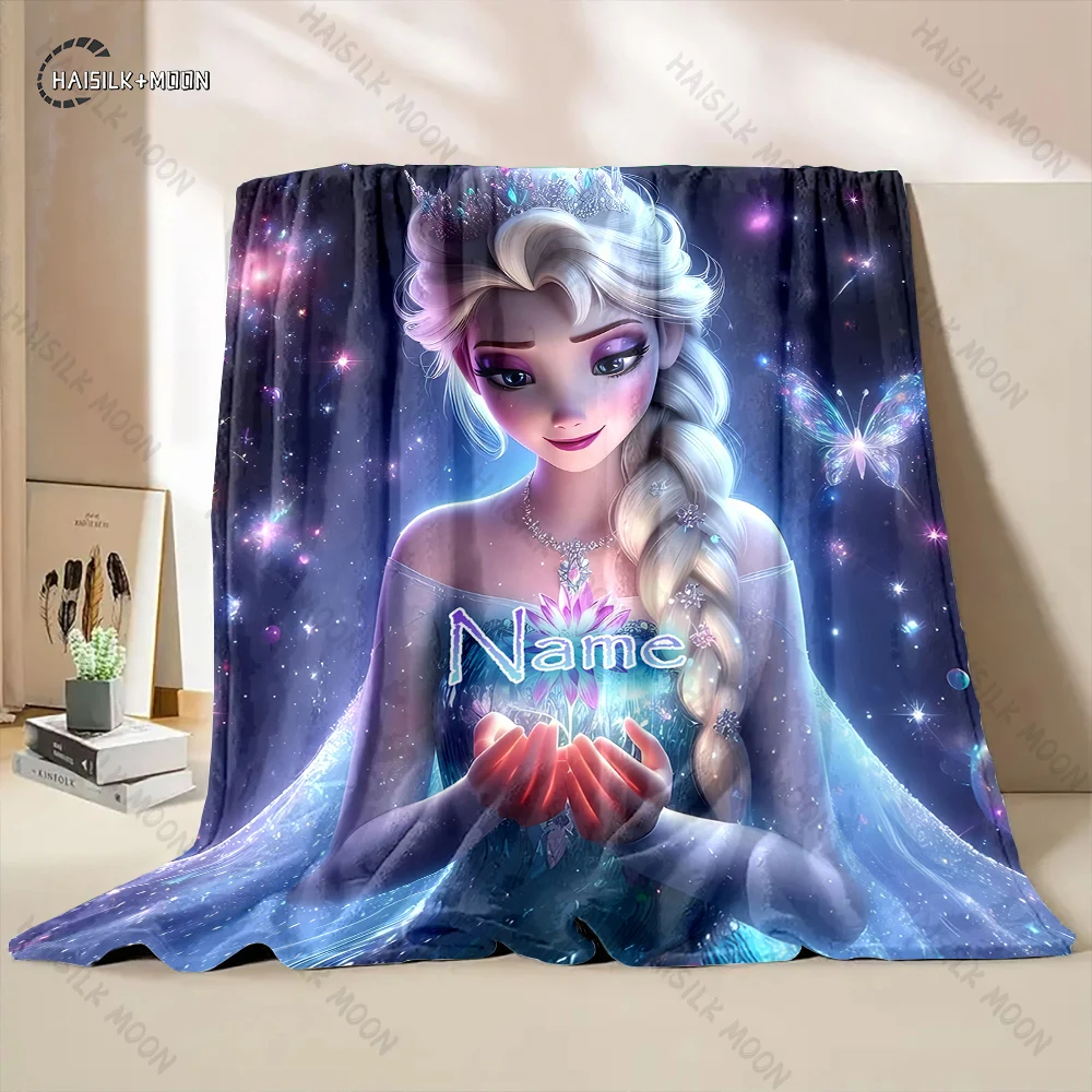 1pc nome personalizado disney congelado princesa elsa cobertor impresso, multi-uso para todas as estações para cochilo, acampamento, viagens, sofá máquina lavável