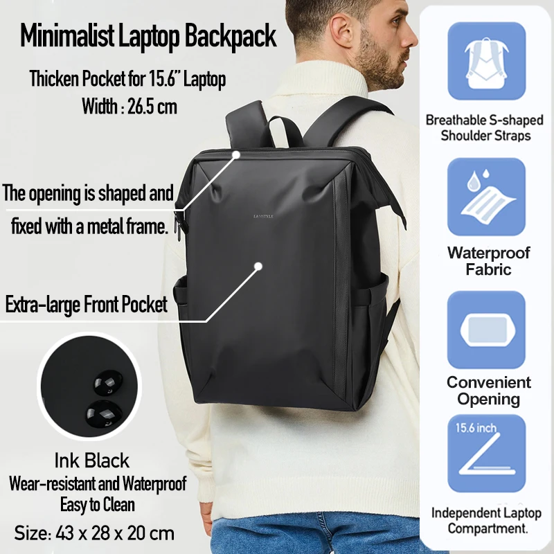 

24L Waterproof Men's Backpack Lightweight Daypack with Quick Access & 15.6" Laptop Compartment Minimalist Portable Commuter Bag