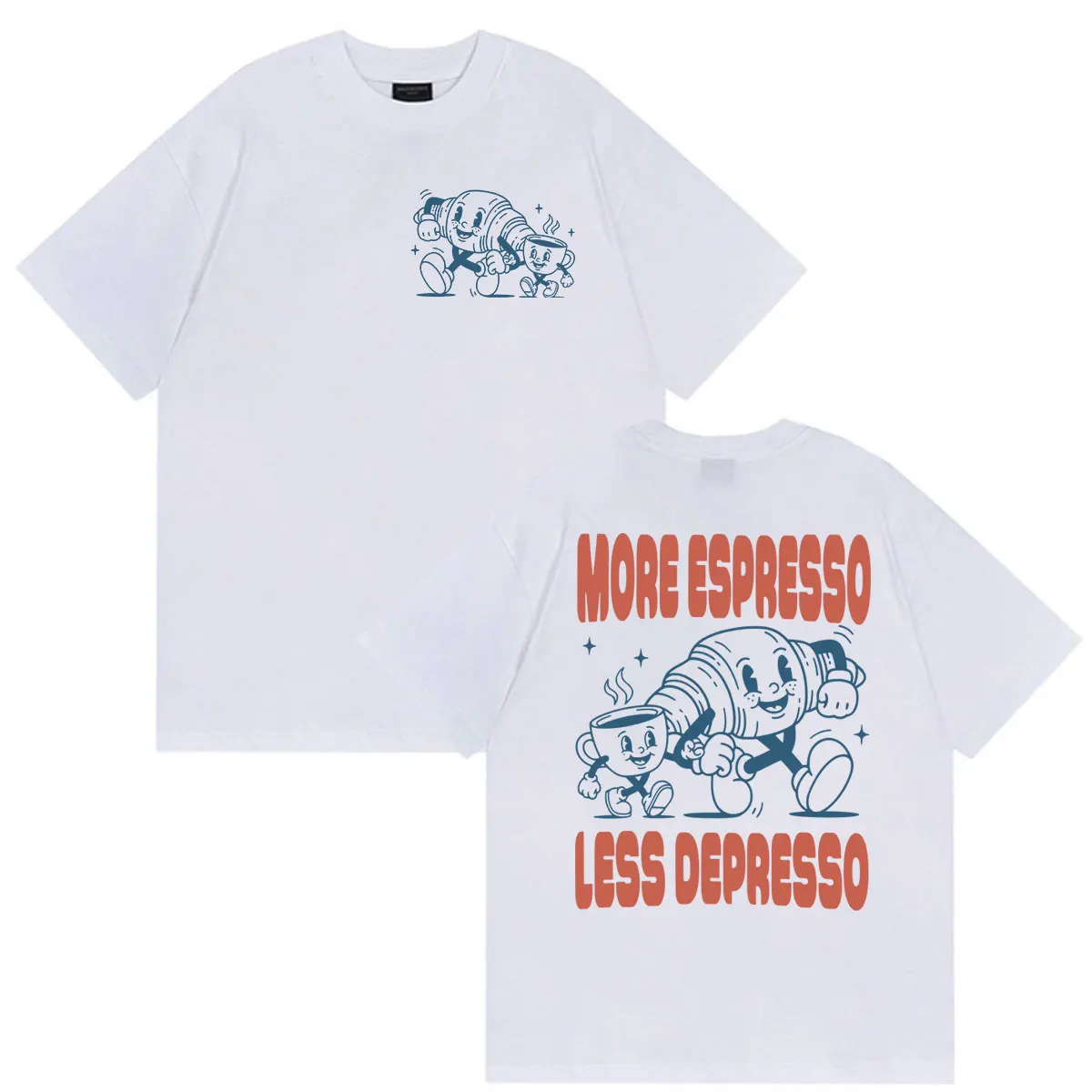 Funny More Espresso Less Depresso Meme T-shirt Men Women Vintage Oversized Cotton T-shirts y2k Harajuku Clothing Fashion T Shirt