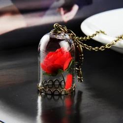 Beauty and the Beast Necklace Rose in Terrarium Pendant His Beauty/Her Beast Fairy Tale Movie Victorian Jewelry anniversary gift