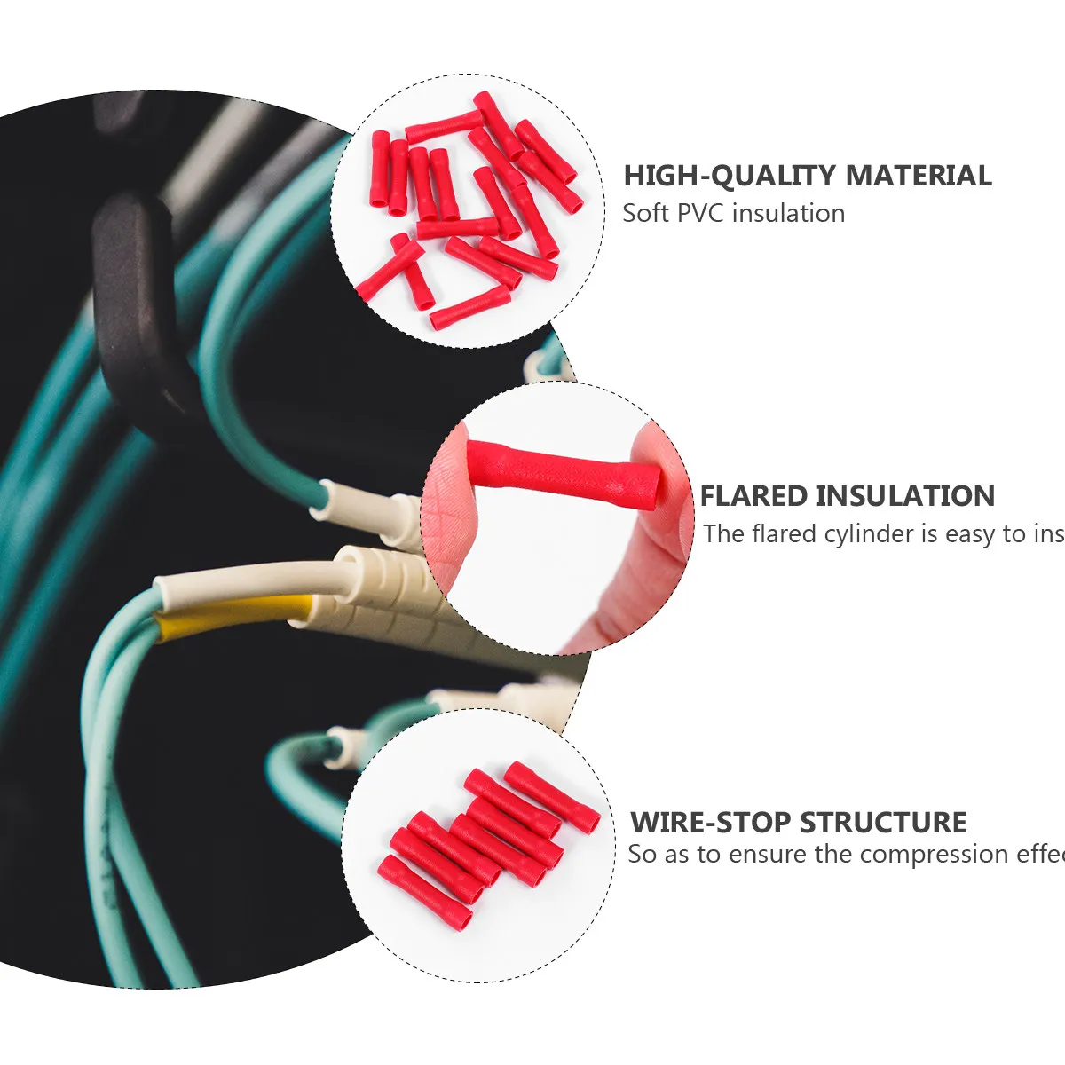 100Pcs Insulated Butt Splice Connectors 22-16Awg Copper Conductor PVC Insulation Easy Insertion Crimp Terminal for Car Auto