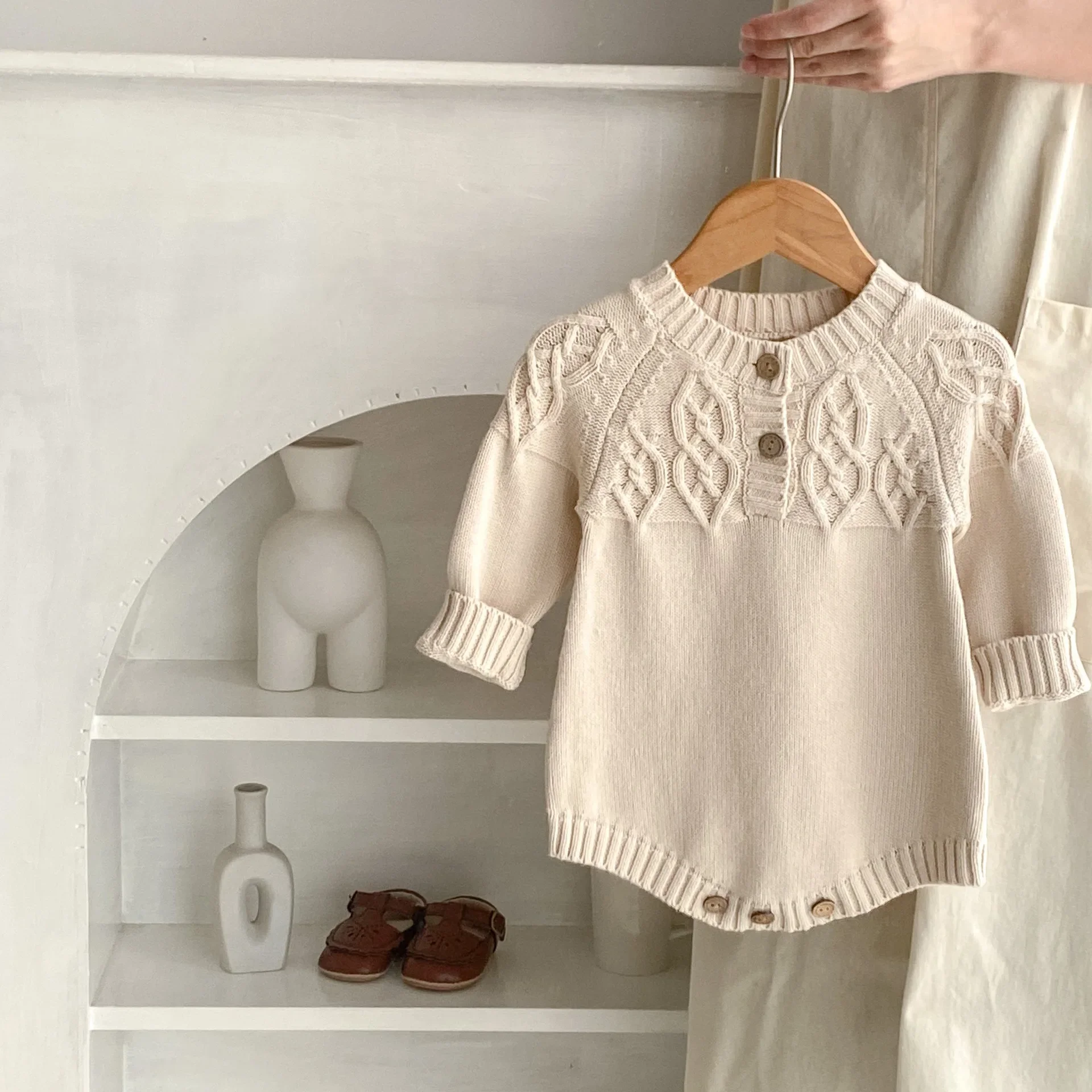 

Girl Boy Romper Autumn New 2024 Baby Round Neck Head Cover Knitting Long Sleeves Jumpsuit Casual Simple Fashion Sweet Korean