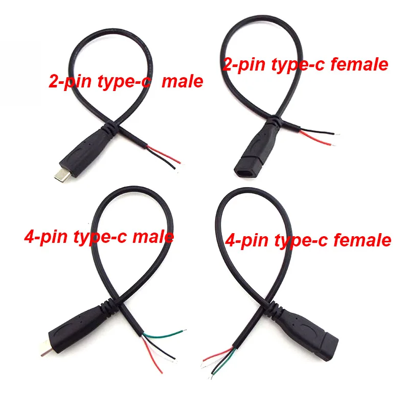 Male to Female 2-pin 4-pin Line Micro USB 2.0 Type-C Charger Wire Connector Power Supply Extension Cable W28