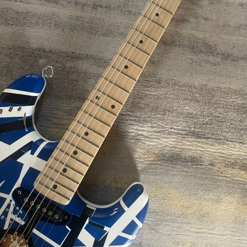 Blue White Abstract Geometric Striped STS Electric Guitar Double Lock Tremolo System HH+SSS Mixed Pickups Rock Free Shipping view 4