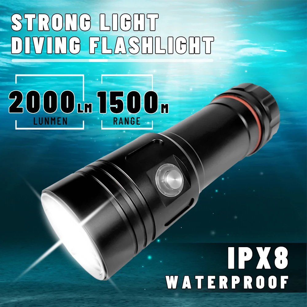 Asafee 80M Underwater Diving Flashlight P50/P70 LED 2000LM 150M Range Lantern IPX8 Waterproof Scuba Torch SOS Lamp Outdoor