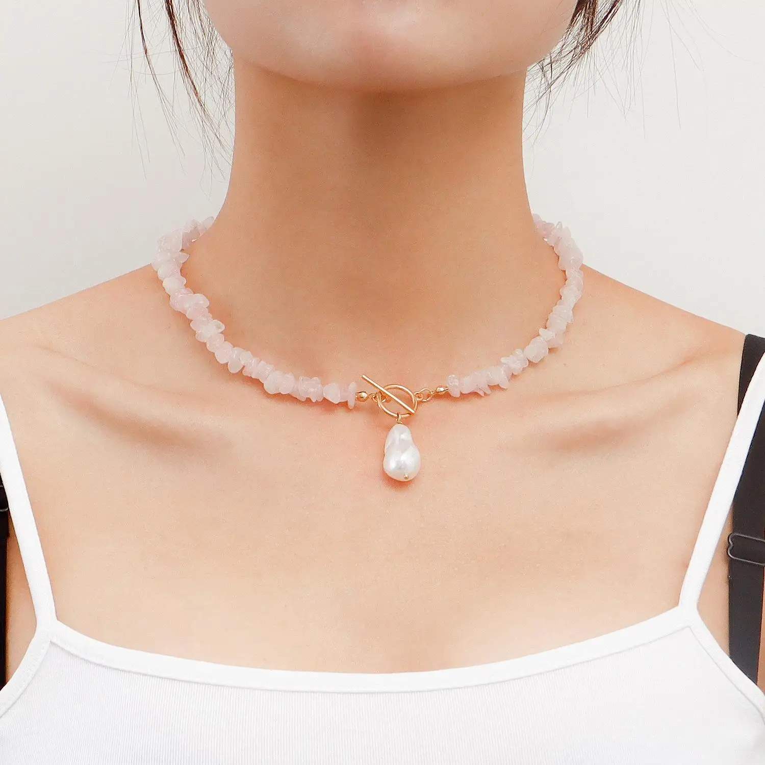 

Large Pearl Nelace Women's Handwoven Choker Irregular l Pink Stones Cross-Border Jewelry Faion Accories