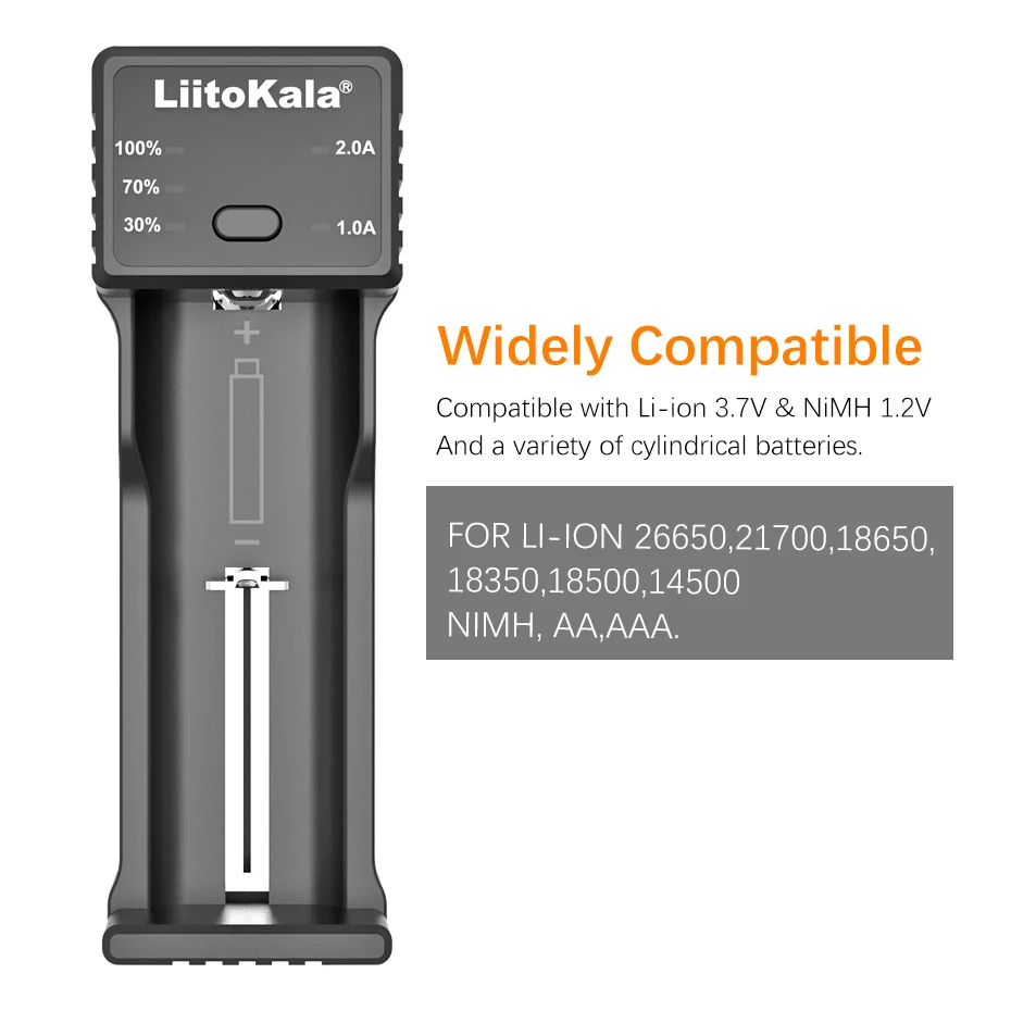 LiitoKala Lii-100C 21700 Rechargeable Battery Charger For 3.7V 18650 18350 26650 1.2V AA AAA Ni-MH C 2A Fast Charge USB Output