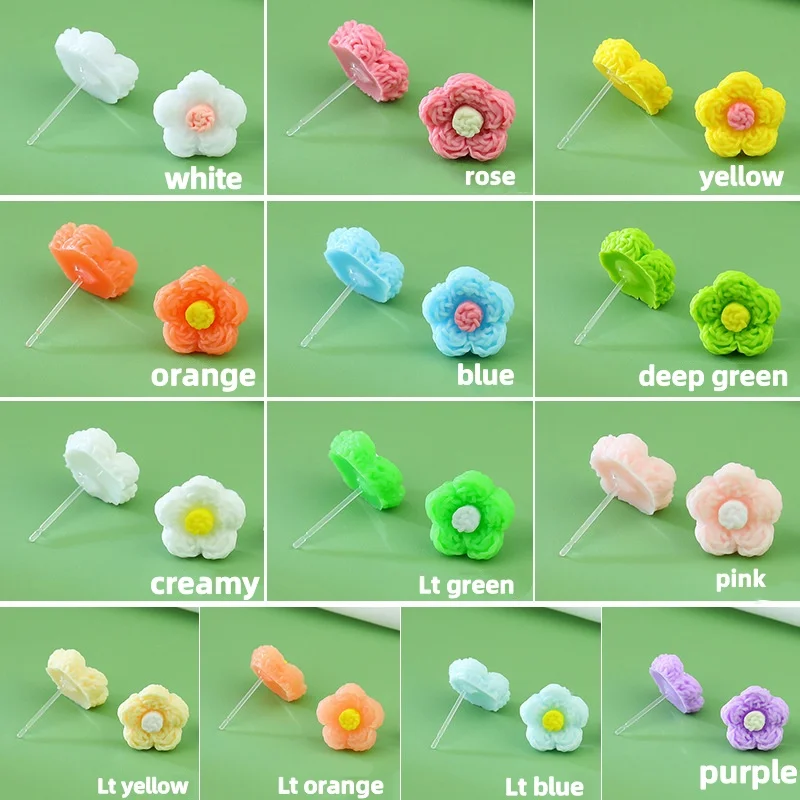 13Pairs Colorful Spring Summer Flower Resin Stud Earring For Women Girls Non Piercing Flower Nose Ring Earrings Woman Jewelry