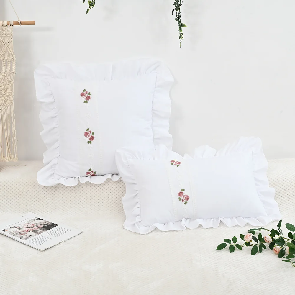 45x45cm 30x50cm French Romantic Throw Embroidered Pillow Cover INS Lotus Leaf Princess Flower Cushion Cover for Couch Home Decor