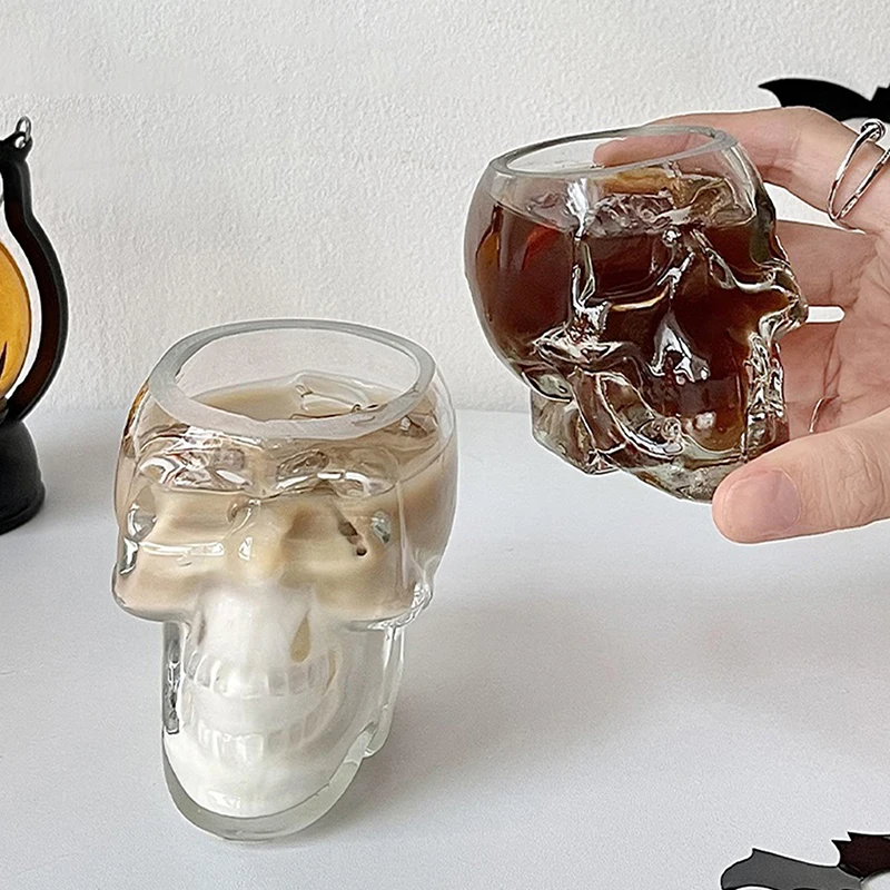 Taza de té de cristal con cabeza de calavera para el hogar, taza de café de cristal transparente para beber, Bar, Club, whisky, vino, cerveza, Halloween