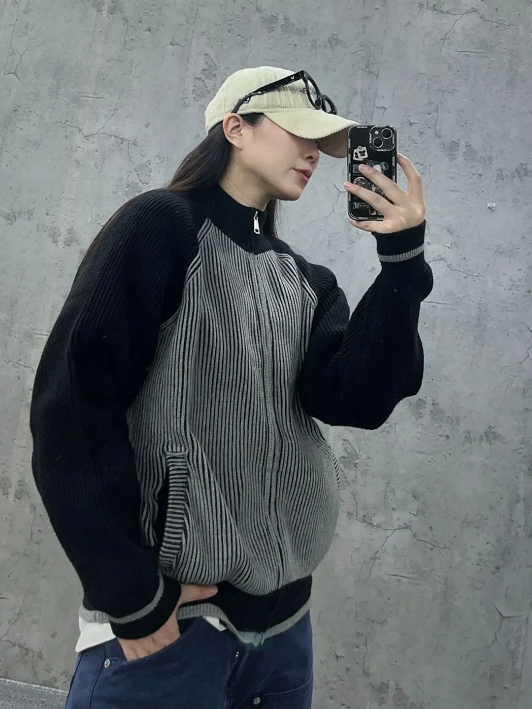 

Мужской зимний утепленный кардиган в американском ретро-стиле с воротником-стойкой, вставками и цветными блоками на плечах, высококачественный