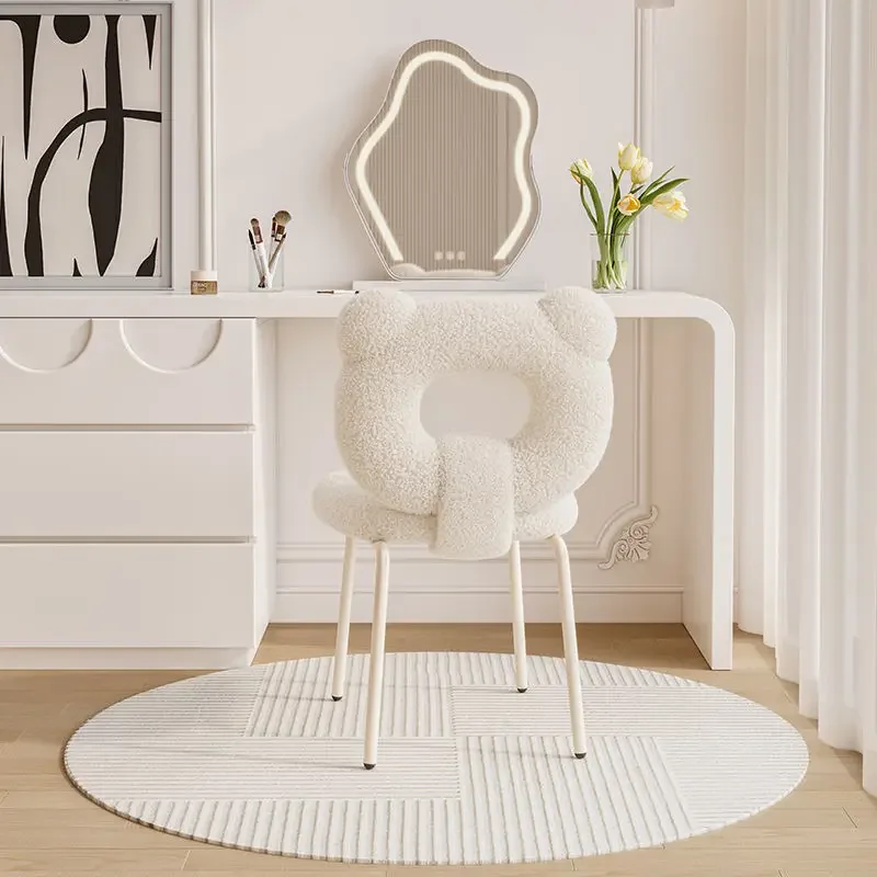 Cream style makeup chair, girl bedroom dressing table, chair backrest, mesh red makeup stool, light luxury and simple dressing