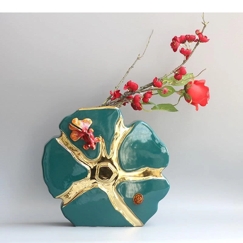 Carp Leaf Ceramic Vase Desk Decoration Artificial Flowers Decorative Flower Arrangement Gold-plated Vases