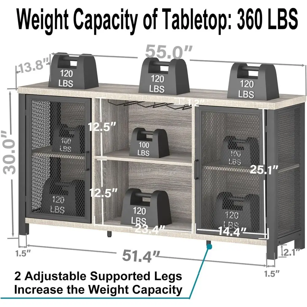 Rustieke grijze eiken drank- en glazen opbergkast voor thuisbar en eethoek