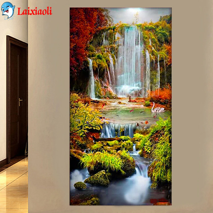 

Diamond Painting large Forest waterfall natural scenery Embroidery Square Round Rhinestone 5D Diy Mosaic Art fall swan landscape