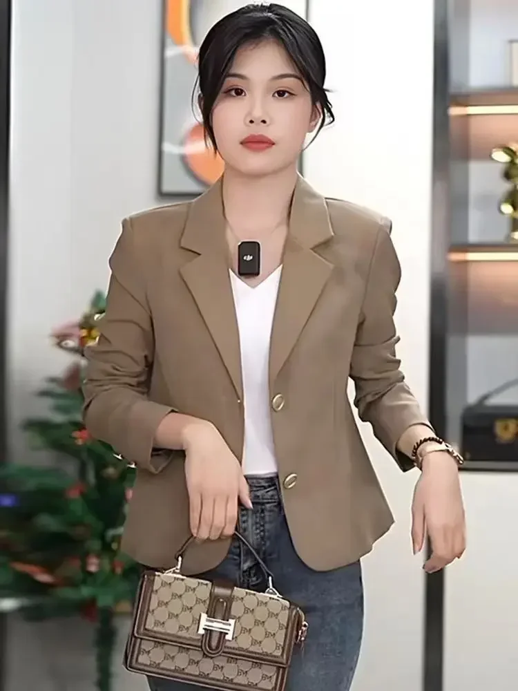 Gekerfde blazers Dames Kantoor Dame Basic jassen Bijgesneden Herfst Ulzzang Definieerd Minimalistisch Vintage 3-kleuren Dagelijks Populaire bovenkleding