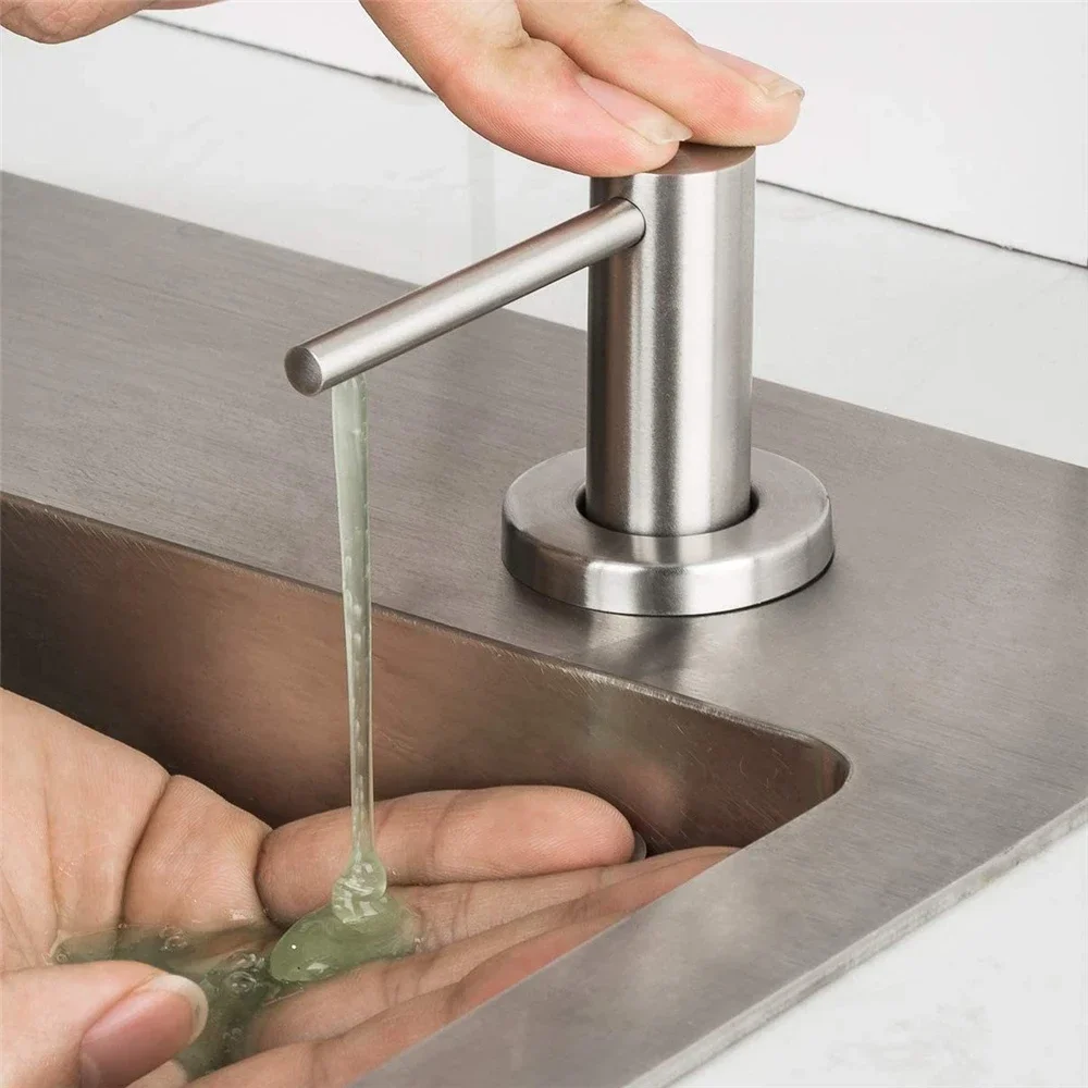 Kitchen Sink Soap Dispenser Built-in Hand Press Pump Detergent Liquid Soap Dispenser for Dish Washing Stainless Steel Brushed view 2