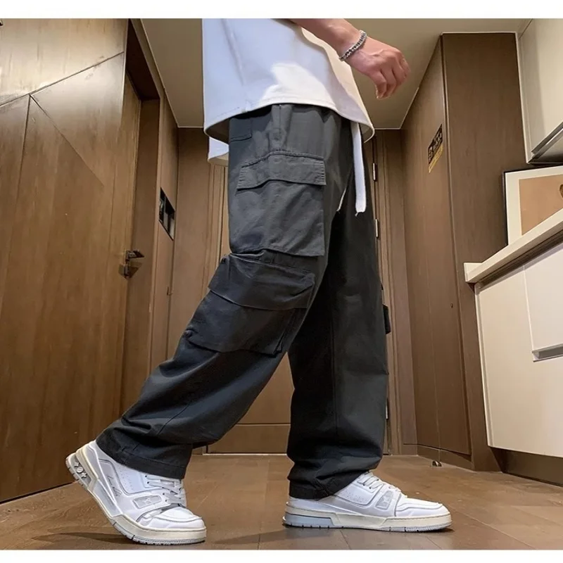 

Straight work pants for men, autumn loose fit, functional wear resistant casual pants, trendy retro multi pocket pants