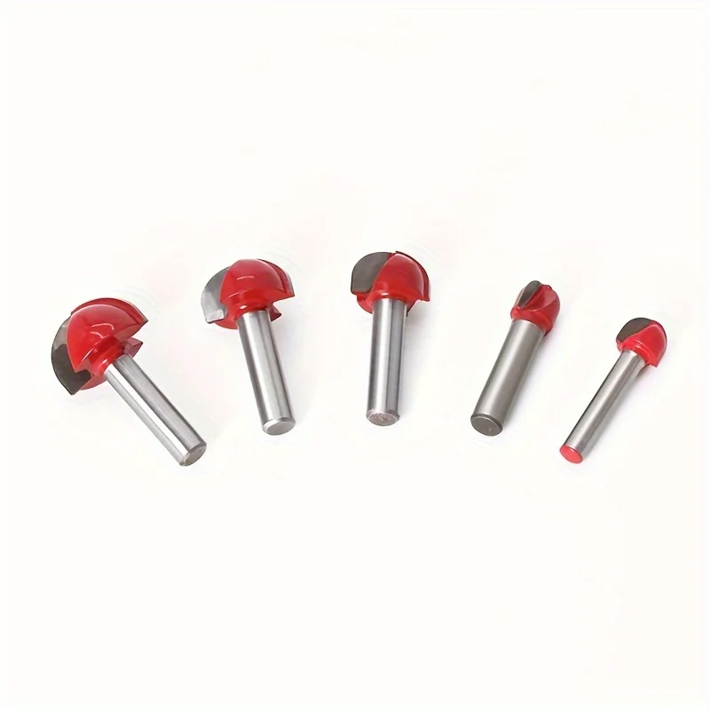‌5-Pcs Round Bottom Router Bit Set (8mm Shank) - Red Grooving R-Corner & Half-Round Ball Bits for Engraving‌