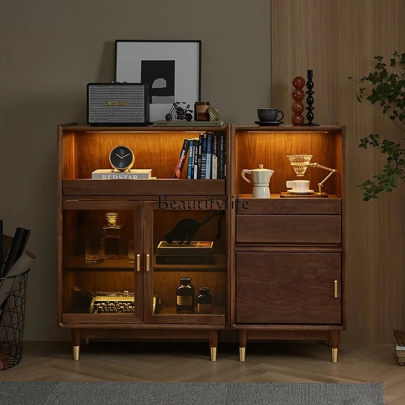 

Armadietto per vino in legno massello CP in noce nera, moderno e semplice, per soggiorno, armadietto laterale in vetro