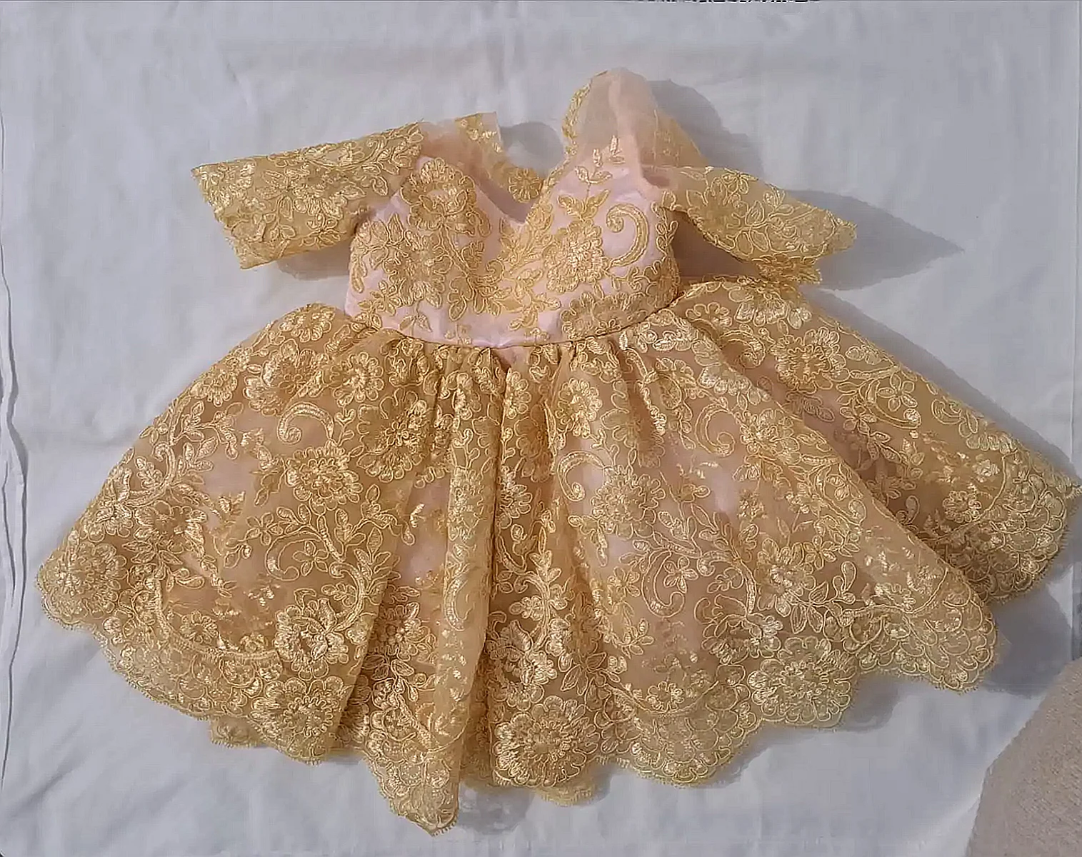 GoldeFlower-Vestido de renda inchado com laço para meninas, tule Applique, meia manga, primeira eucarística, festa de aniversário, casamento