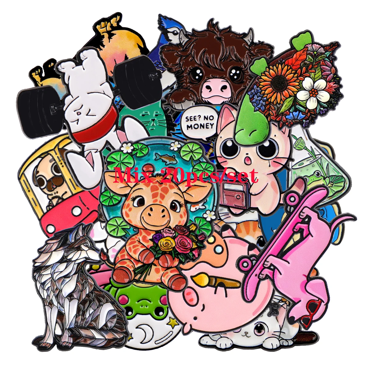 Random Mix 20pcs/set Animals Series Enamel Pin Brooches For Lapel Pins Badge on Backpack Cloths Accessories Fashion Jewelry Gift
