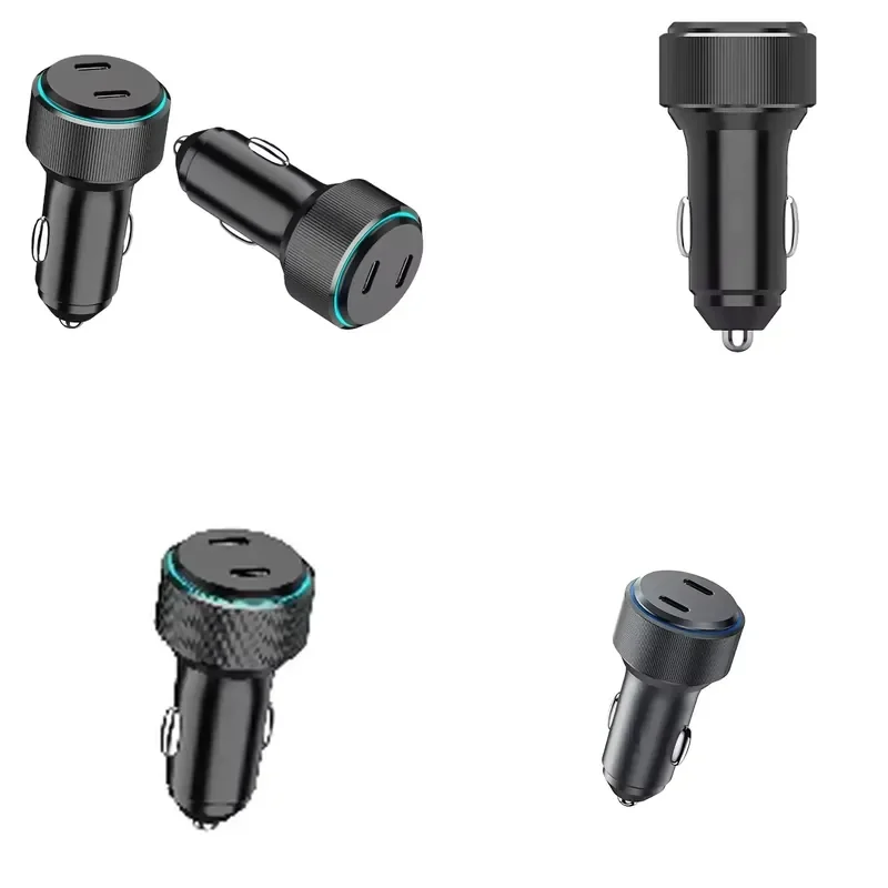 for 60W Dual C Port Ambient Light Fast Car Charger Aluminum Alloy Mobile Phone Accessories Electronics
